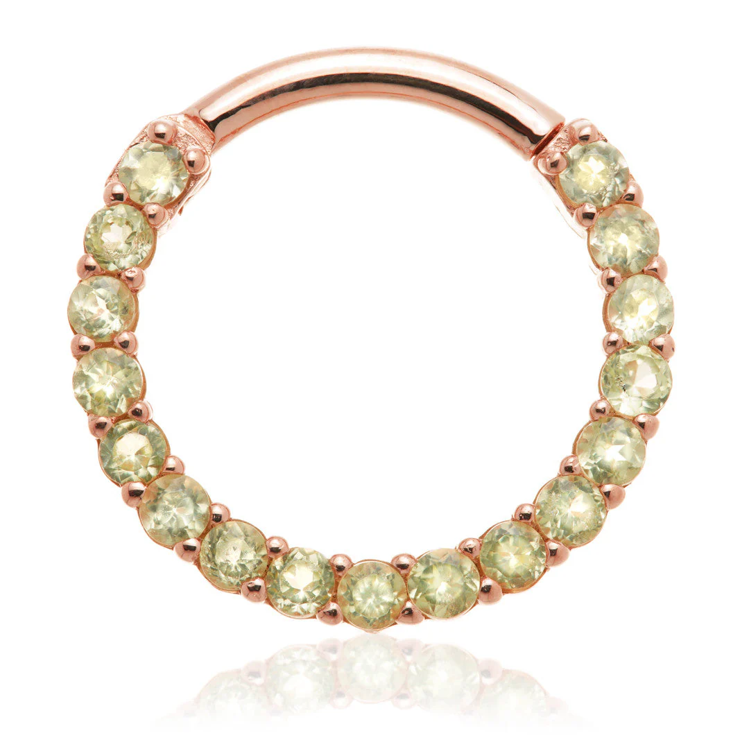 14ct Solid Gold Peridot Pave Front Facing Hinge Daith Ring - Image 3