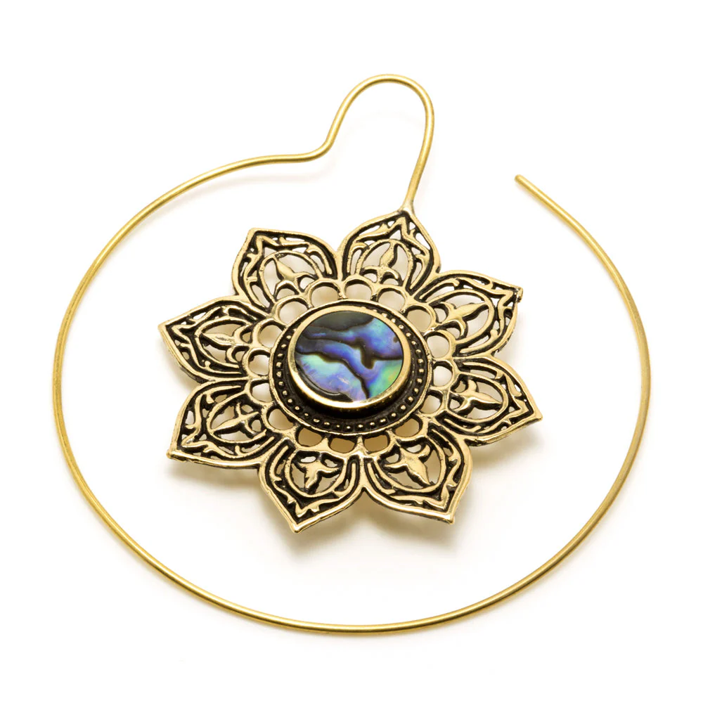 1x Brass Ear Weight Mandala with Abalone - Image 2
