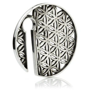 1x Geometric Round Silver Brass Ear Weight 60mm