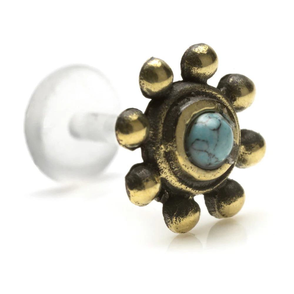 1x Turquoise RS Bronze & Plastic Labret