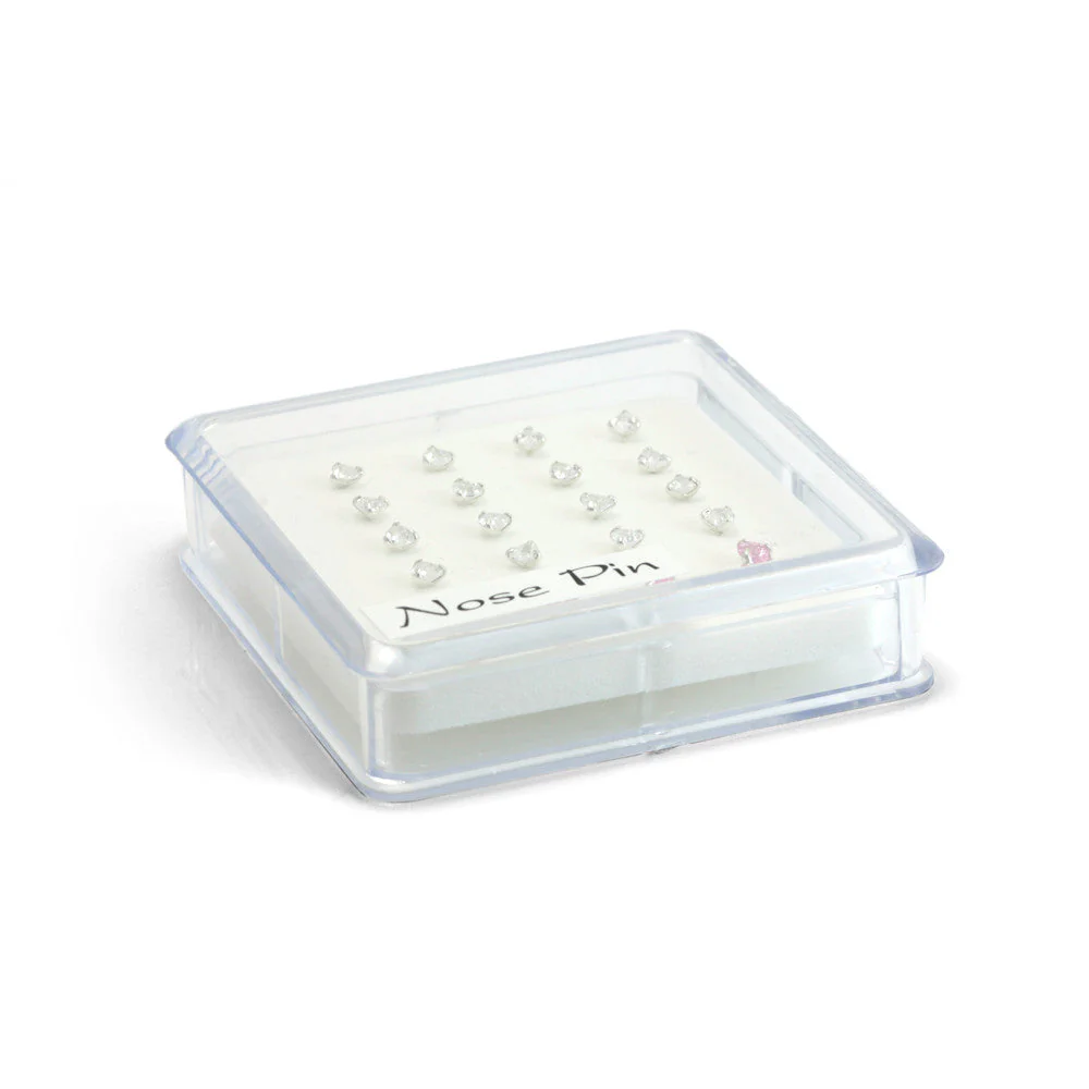 20x Silver Gem Heart Straight Ball Back - in Box - Image 2