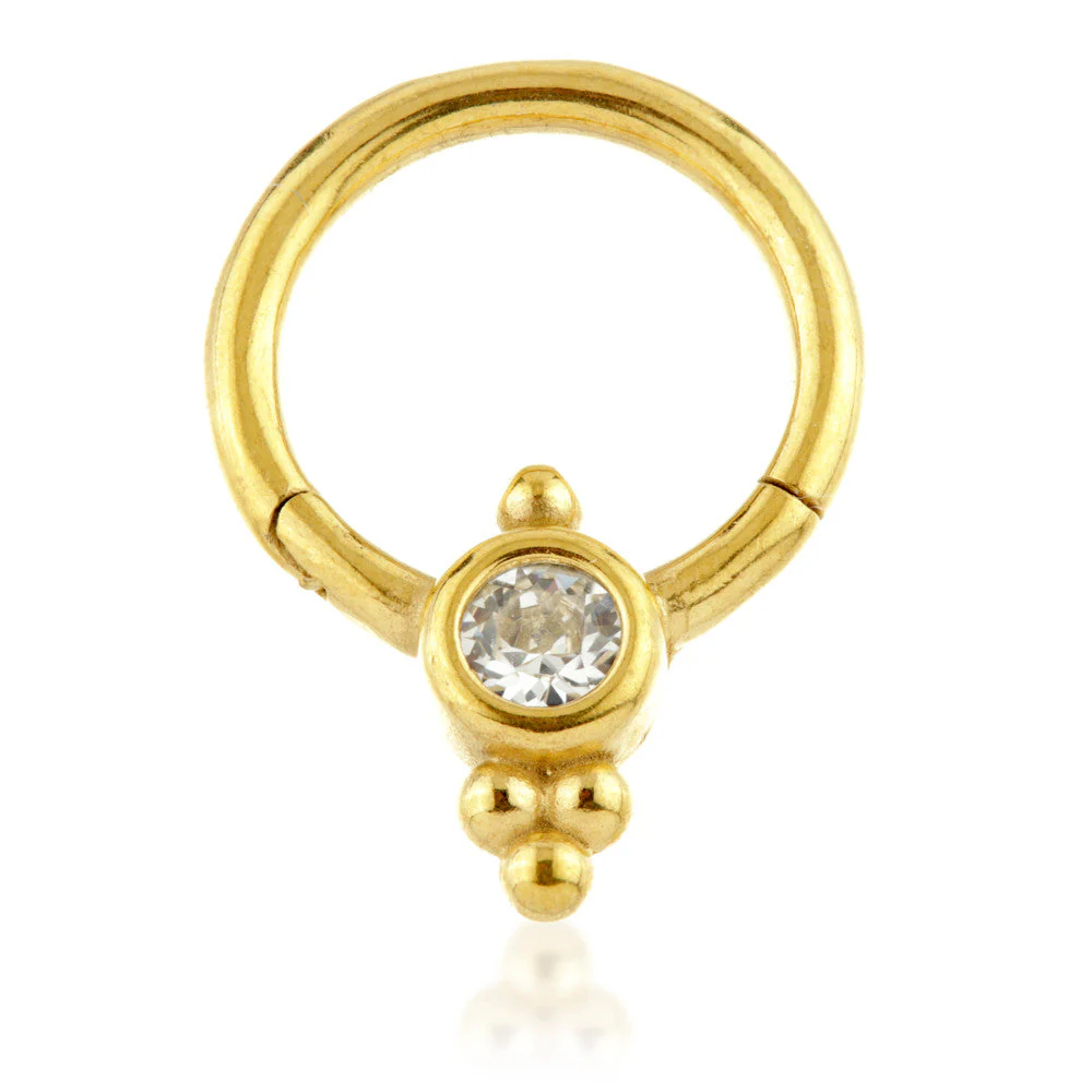 24K Gold Steel Couture Gem Cluster Hinge Segment Ring