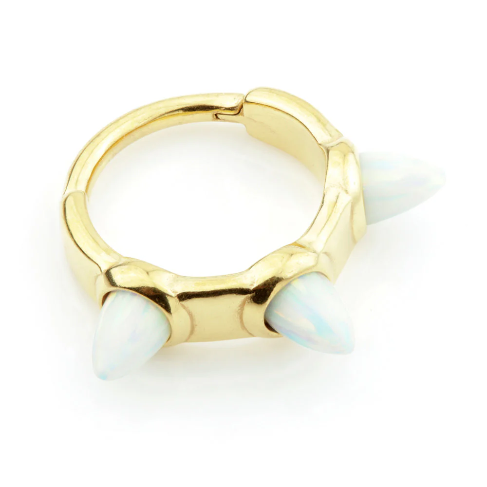 24K Gold Steel Hinged 3 Cones Opal Hinge Ring 1.2mm - Image 2