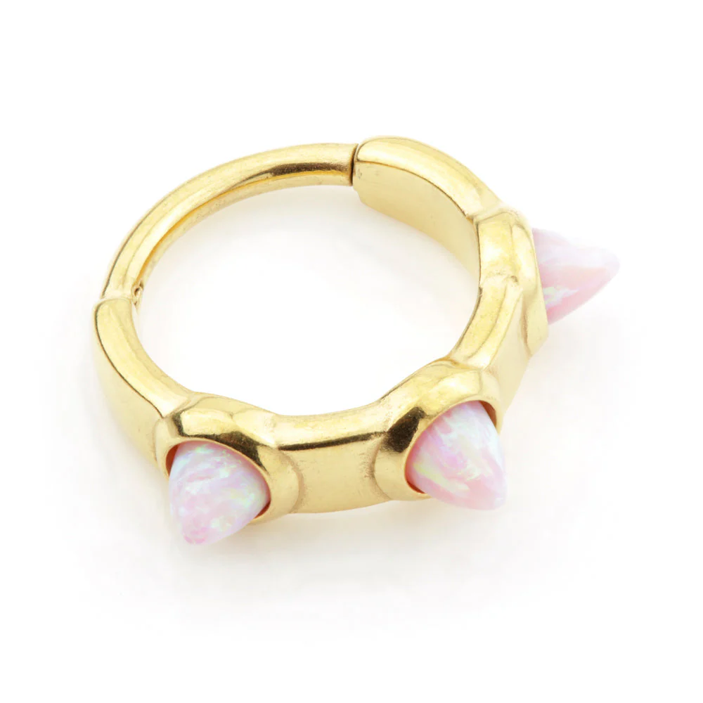 24K Gold Steel Hinged 3 Cones Opal Hinge Ring 1.2mm - Image 3