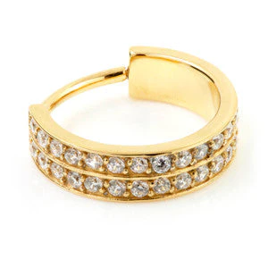 24K Gold Steel Hinged Double Jewelled Conch Ring