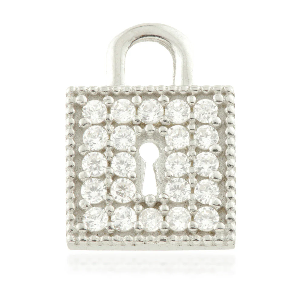 9 Carat Solid Gold Jewelled Lock Hoop Charm for Hinge Segment Ring