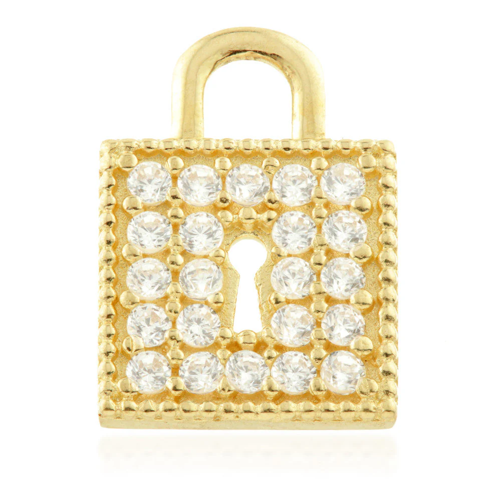 9 Carat Solid Gold Jewelled Lock Hoop Charm for Hinge Segment Ring - Image 2