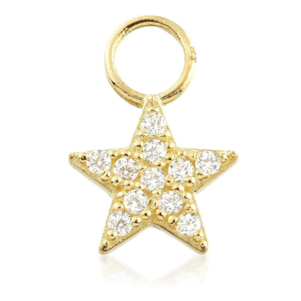 9 Carat Solid Gold Jewelled Star Hoop Charm for Hinge Segment Ring - Image 2