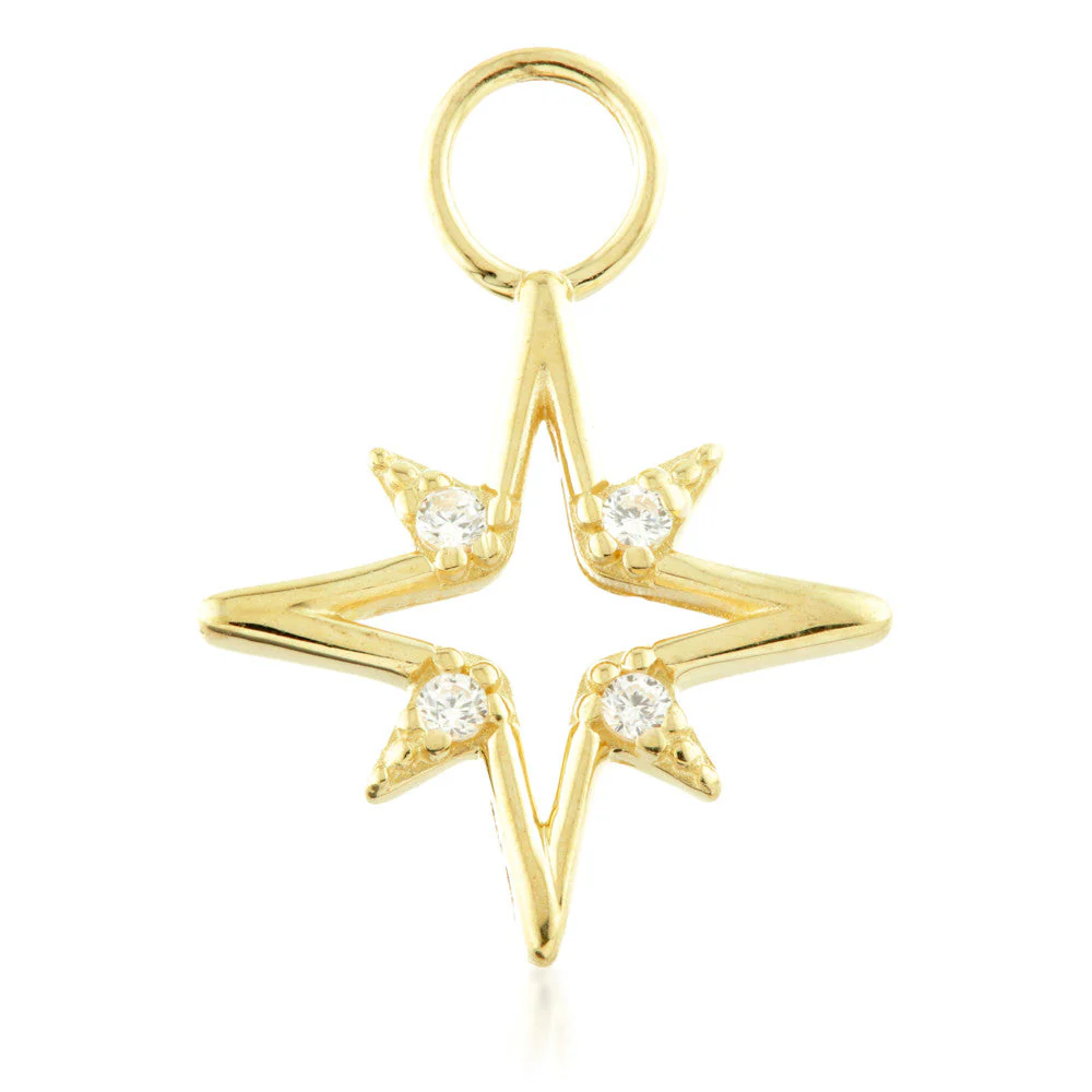 9 Carat Solid Gold Open North Star Hoop Charm for Hinge Segment Ring - Image 2