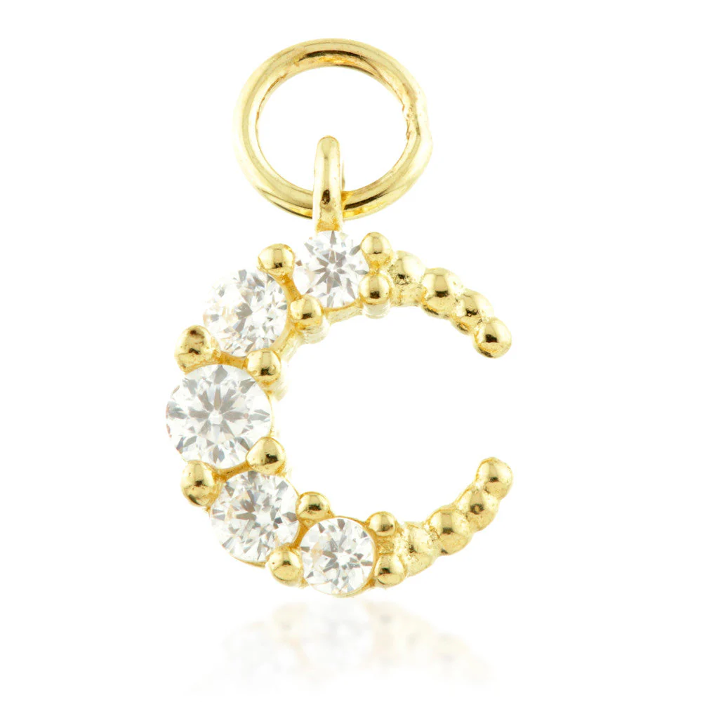 9 Carat Solid Gold Small Jewelled Moon Hoop Charm for Hinge Rings - Image 2