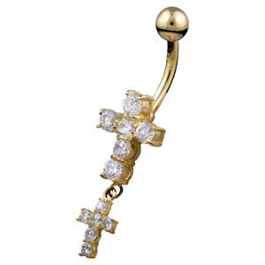 9ct Large Cross Drop Belly Bar