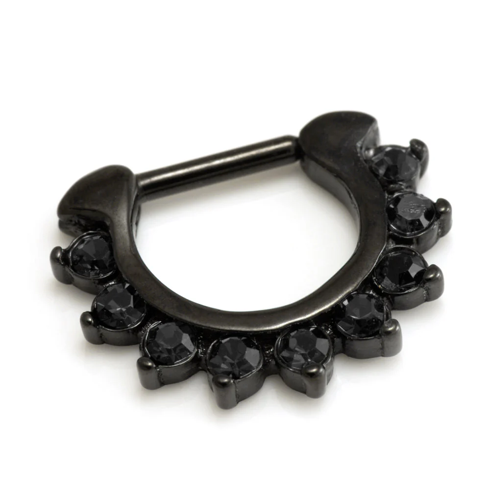 Black Steel 9 Jewelled Septum Ring - Image 3