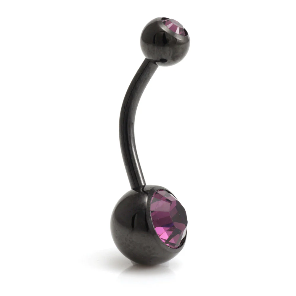 Black Steel Double Jewelled Navel Bar - Image 12