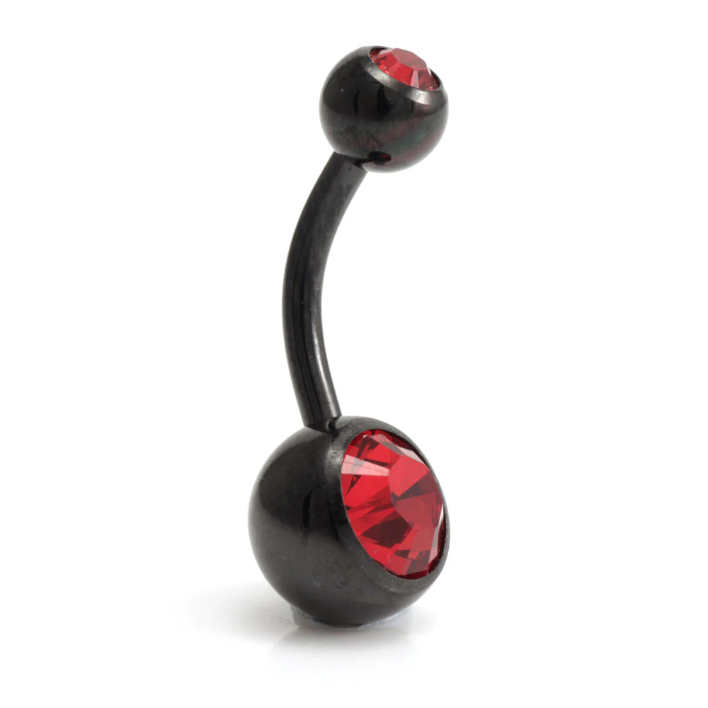 Black Steel Double Jewelled Navel Bar - Image 2