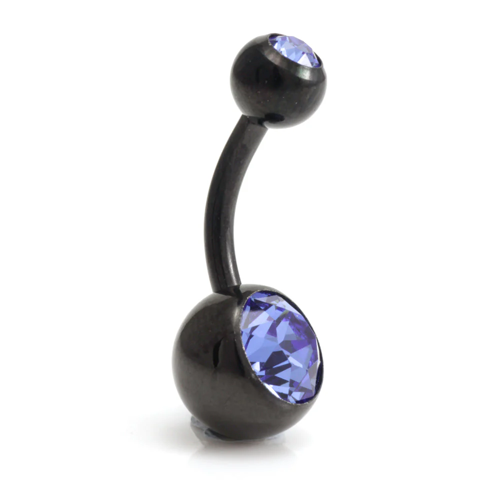 Black Steel Double Jewelled Navel Bar - Image 3