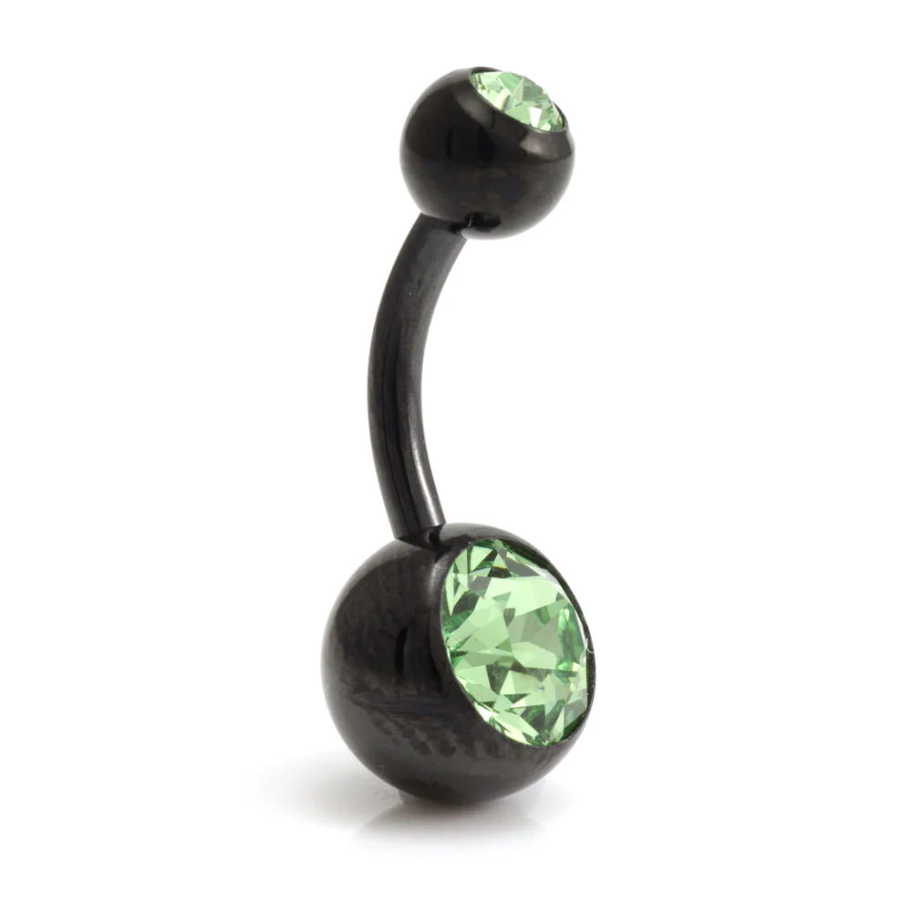 Black Steel Double Jewelled Navel Bar - Image 5