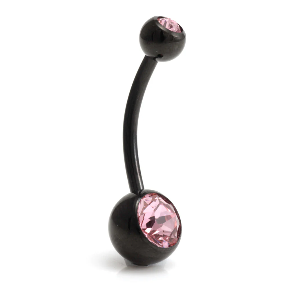 Black Steel Double Jewelled Navel Bar - Image 6