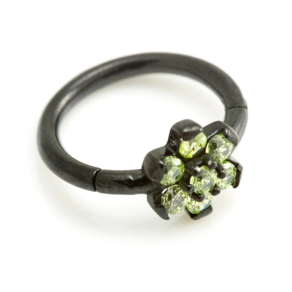 Black Steel Flower Gem Hinged Ring - Image 4