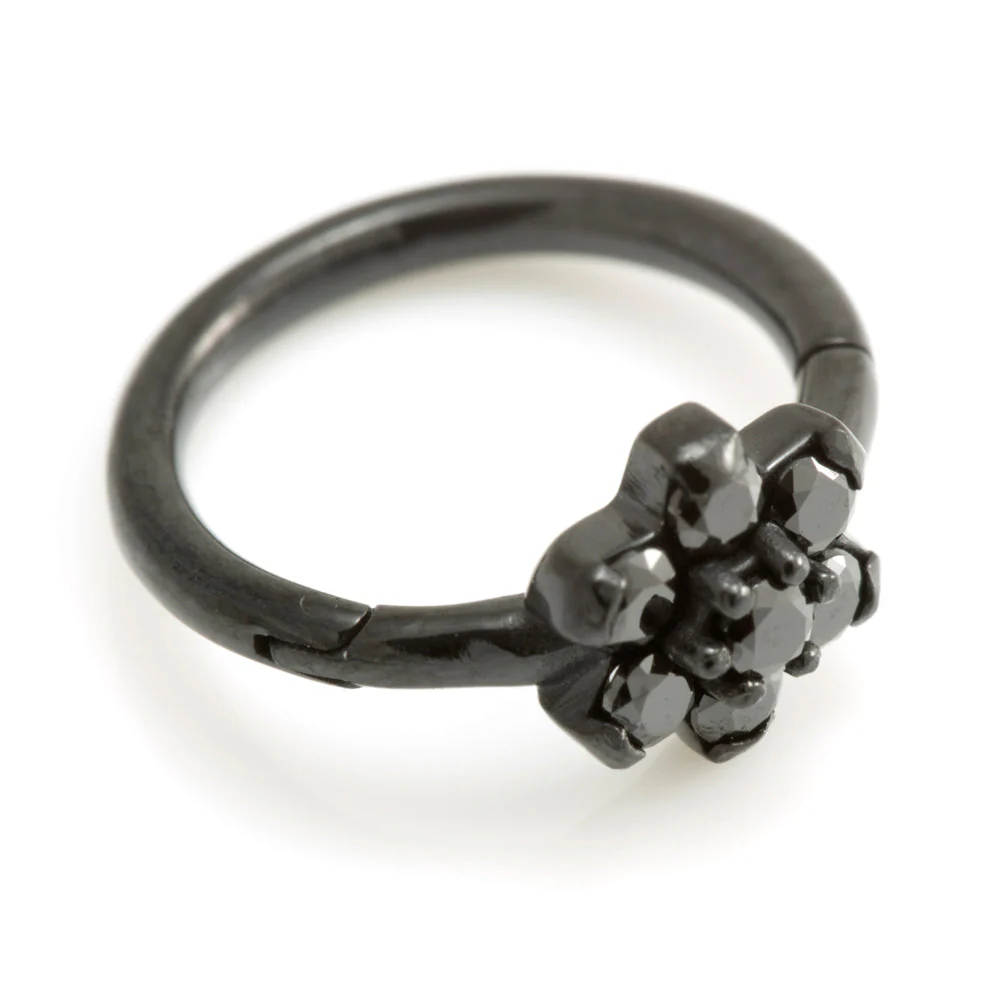 Black Steel Flower Gem Hinged Ring - Image 6