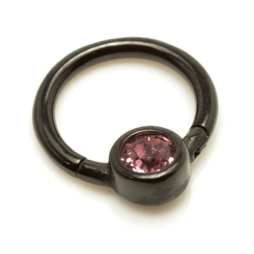 Black Steel Hinge Smiley Gem BCR Ring - Image 2