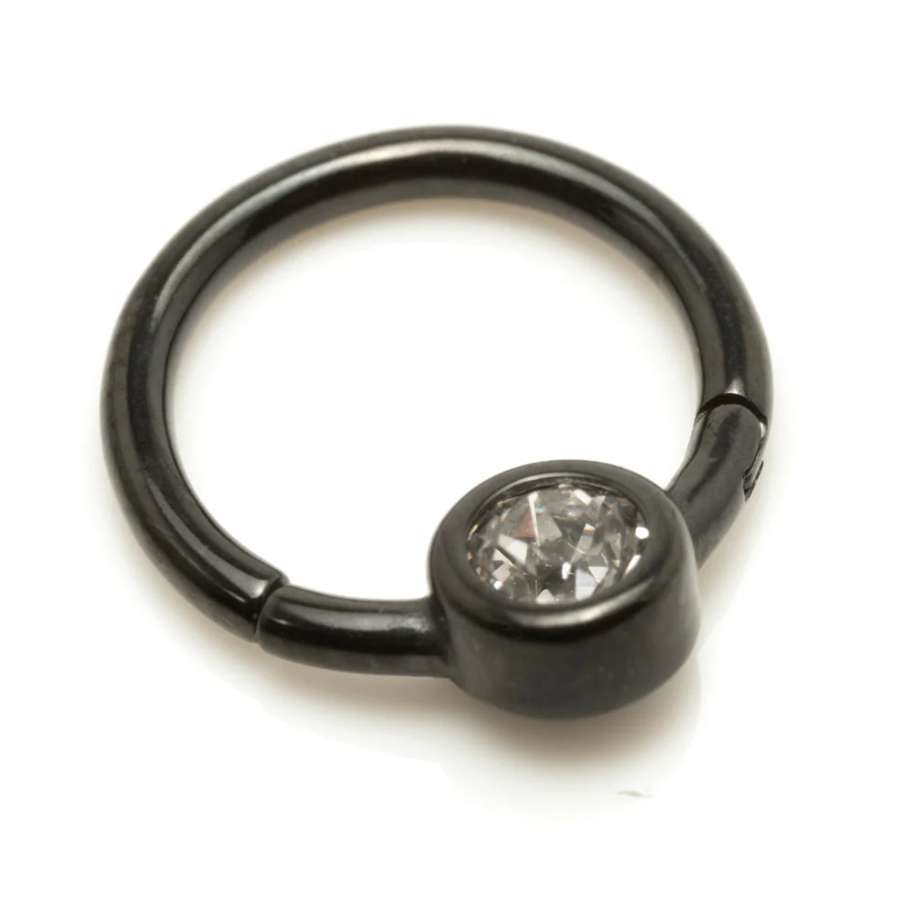 Black Steel Hinge Smiley Gem BCR Ring - Image 3