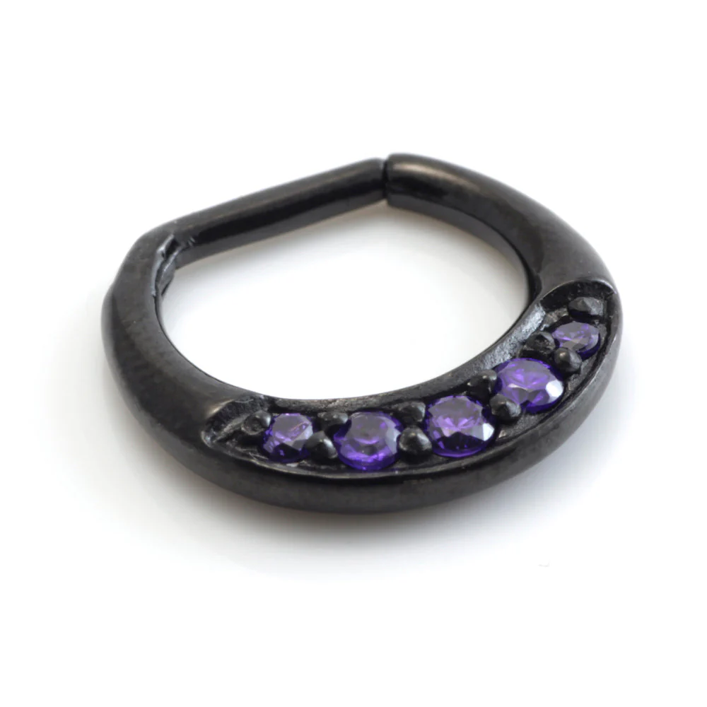 Black Steel Jewelled Septum Ring - Image 2