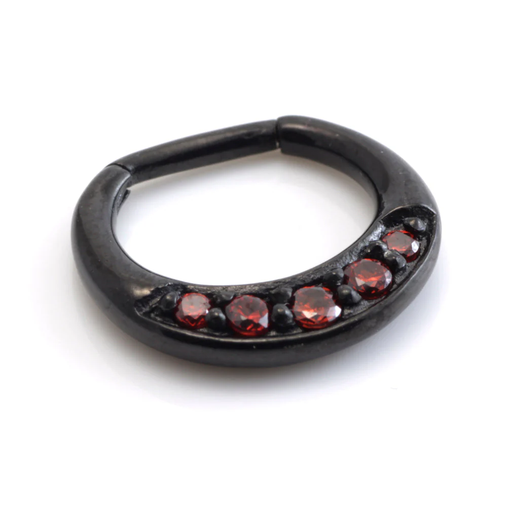 Black Steel Jewelled Septum Ring - Image 3