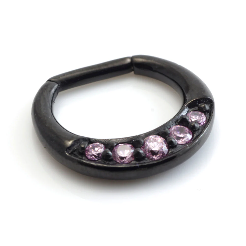 Black Steel Jewelled Septum Ring - Image 4