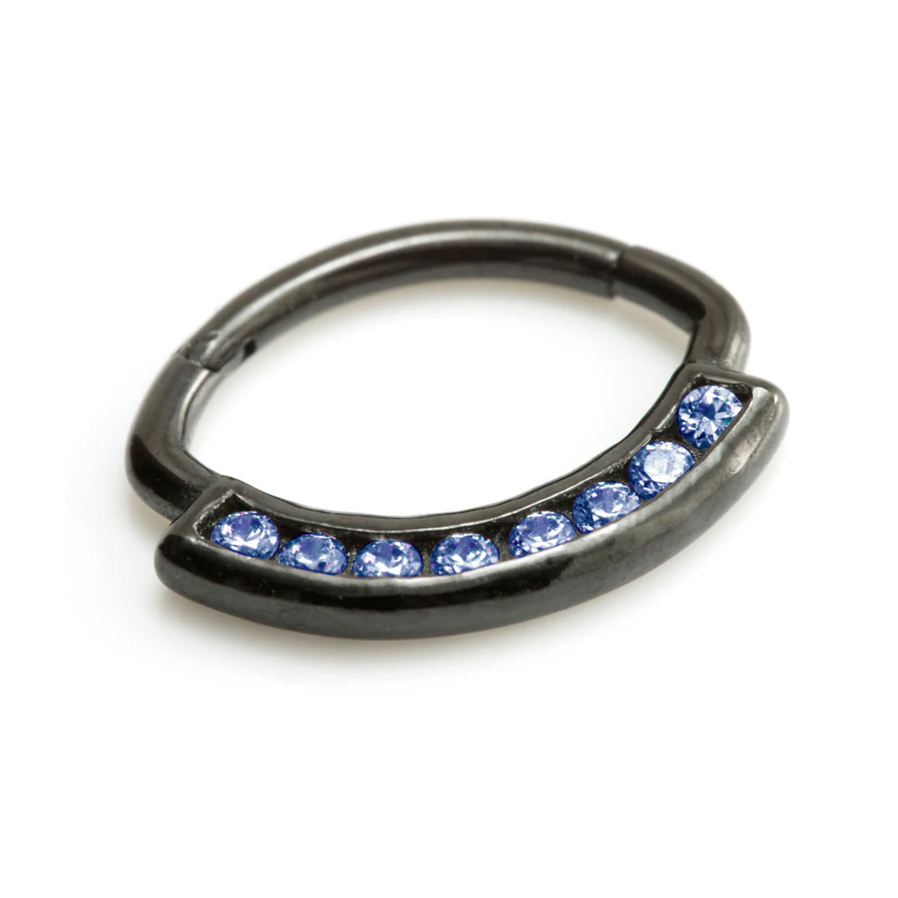 Black Steel Multi Jewelled Swarovski Daith Ring - Image 2