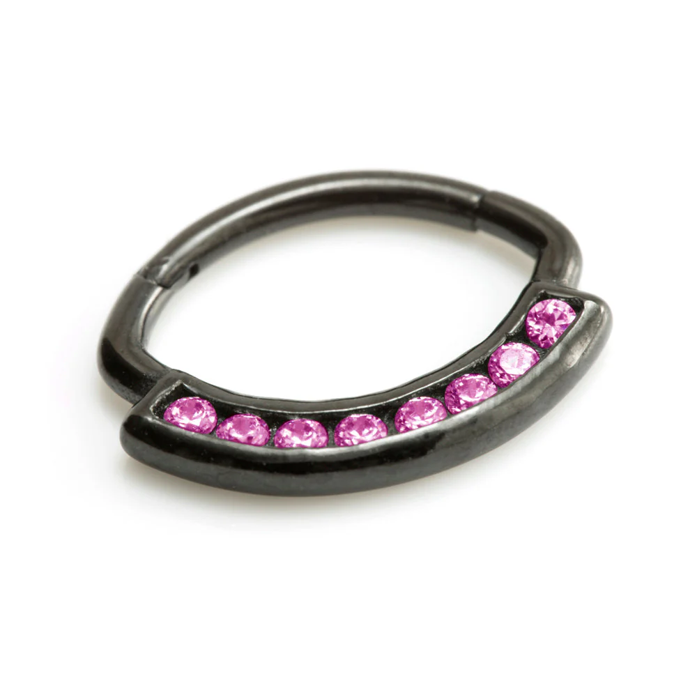 Black Steel Multi Jewelled Swarovski Daith Ring - Image 3