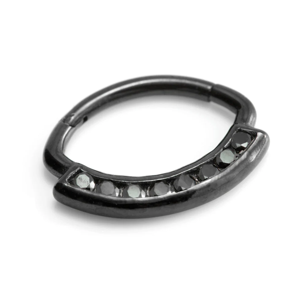 Black Steel Multi Jewelled Swarovski Daith Ring - Image 4