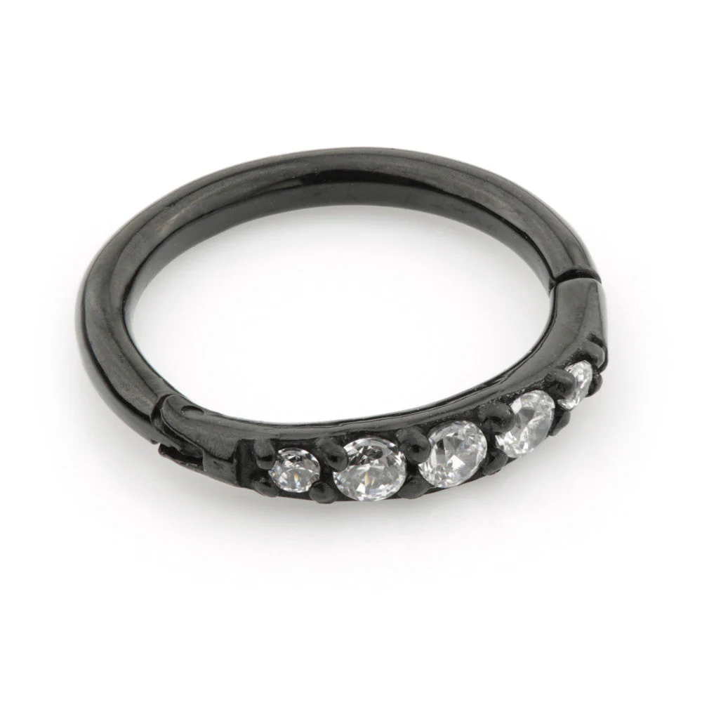 Black Steel Pave Gems Hinged Ring 1.2mm