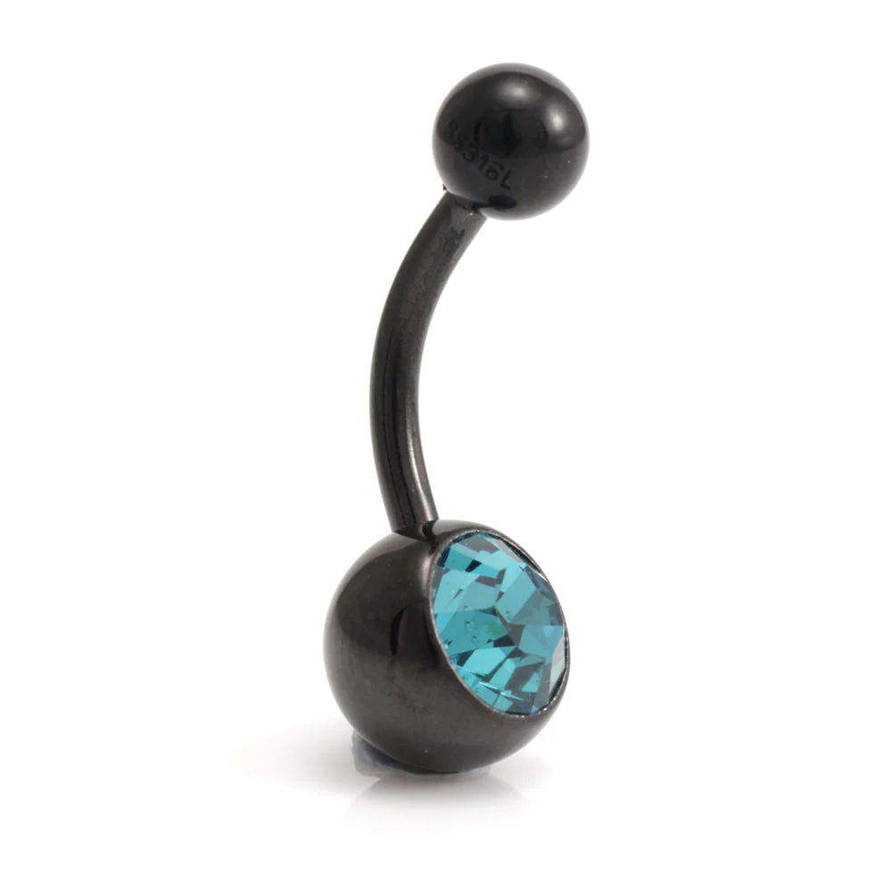 Black Steel Single Jewelled Navel Bar - Image 10
