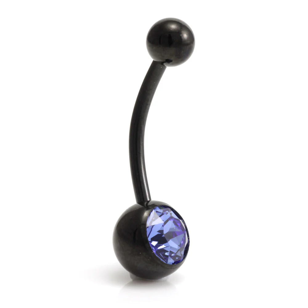 Black Steel Single Jewelled Navel Bar - Image 2