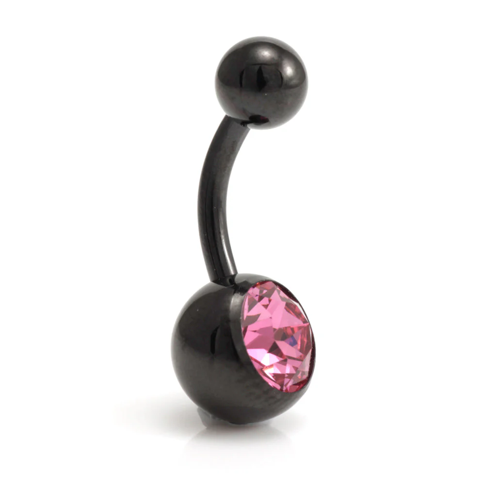 Black Steel Single Jewelled Navel Bar - Image 3
