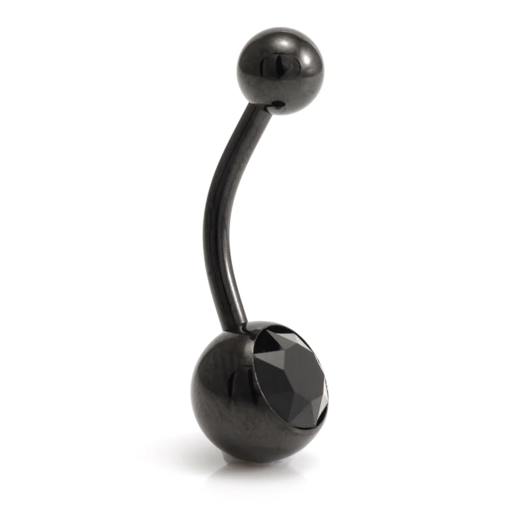 Black Steel Single Jewelled Navel Bar - Image 7
