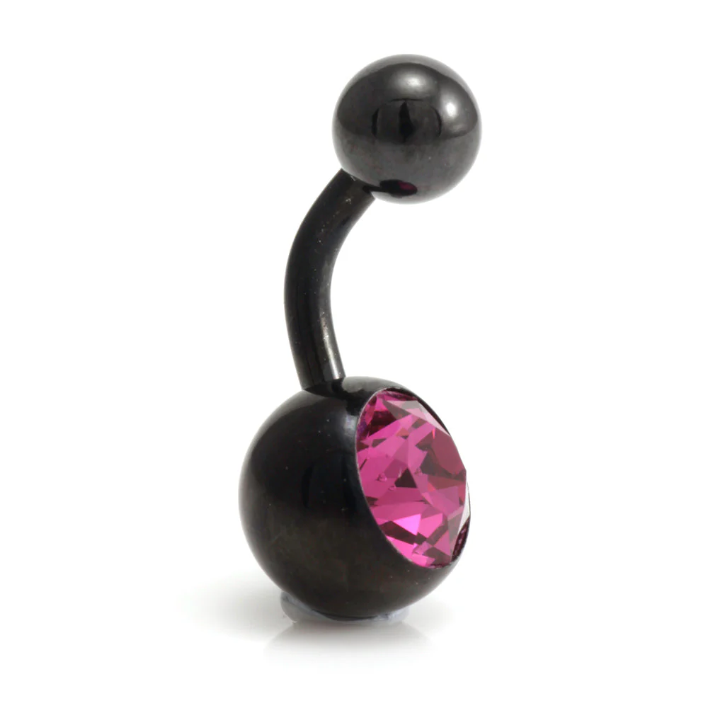 Black Steel Single Jewelled Navel Bar - Image 8