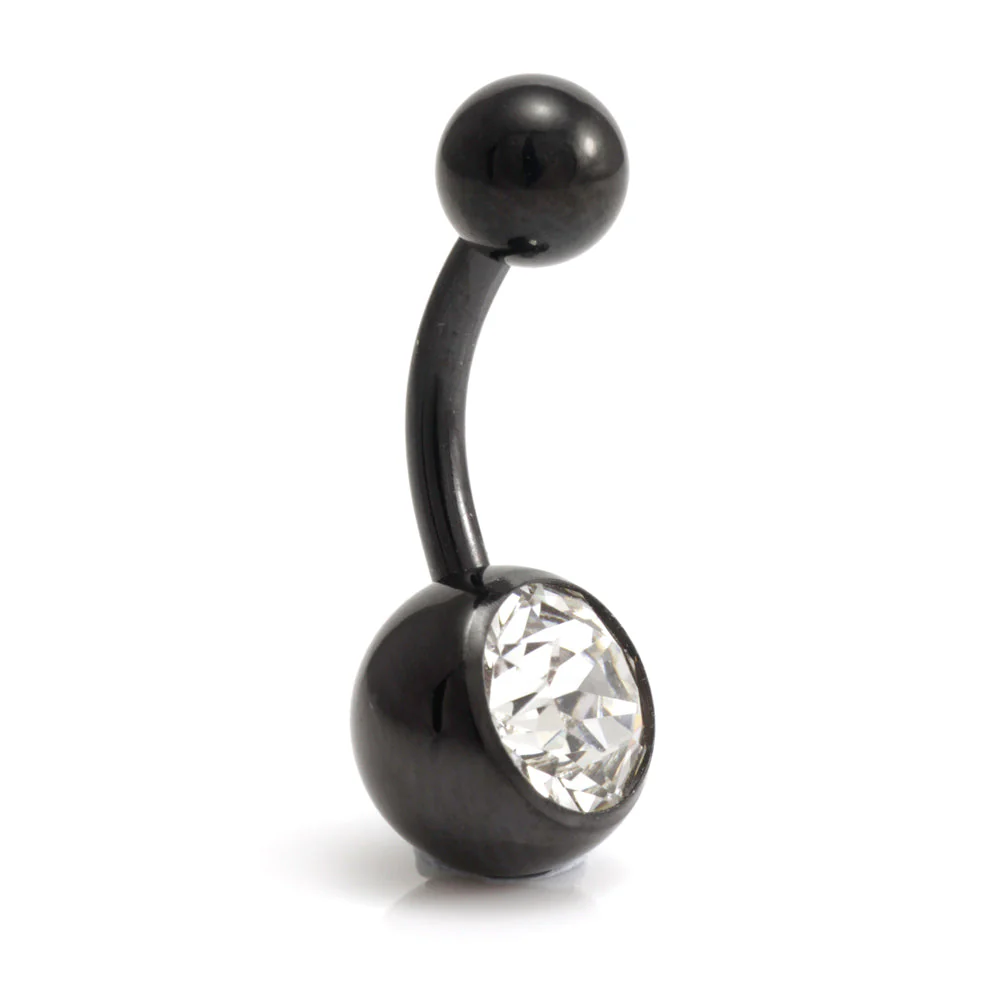 Black Steel Single Jewelled Navel Bar - Image 9