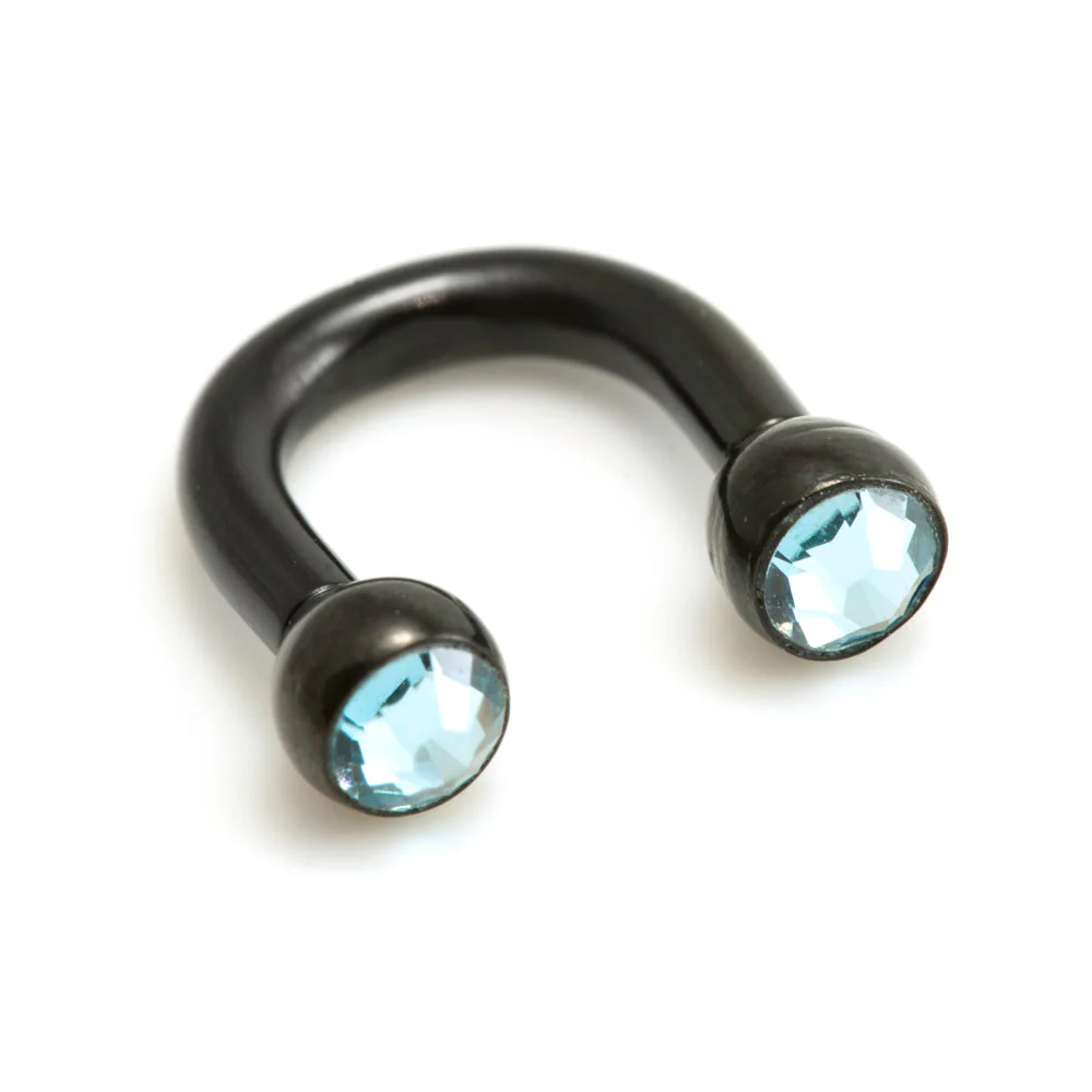 Black Steel U Shape Gem Ear Barbell - Image 10