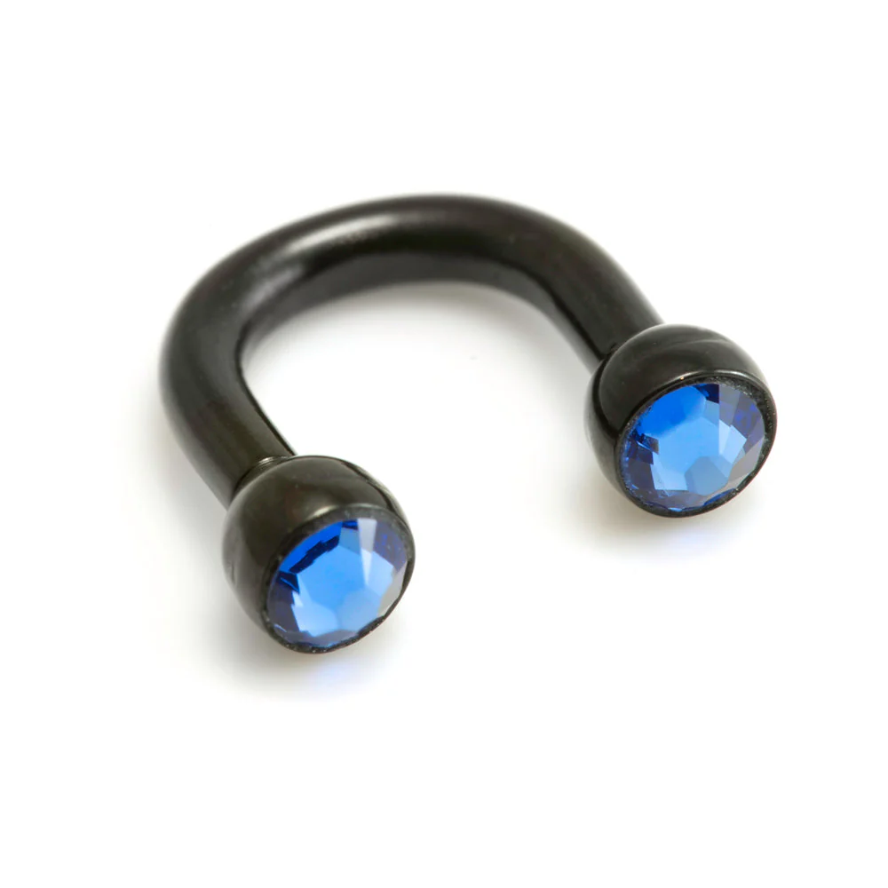 Black Steel U Shape Gem Ear Barbell - Image 2
