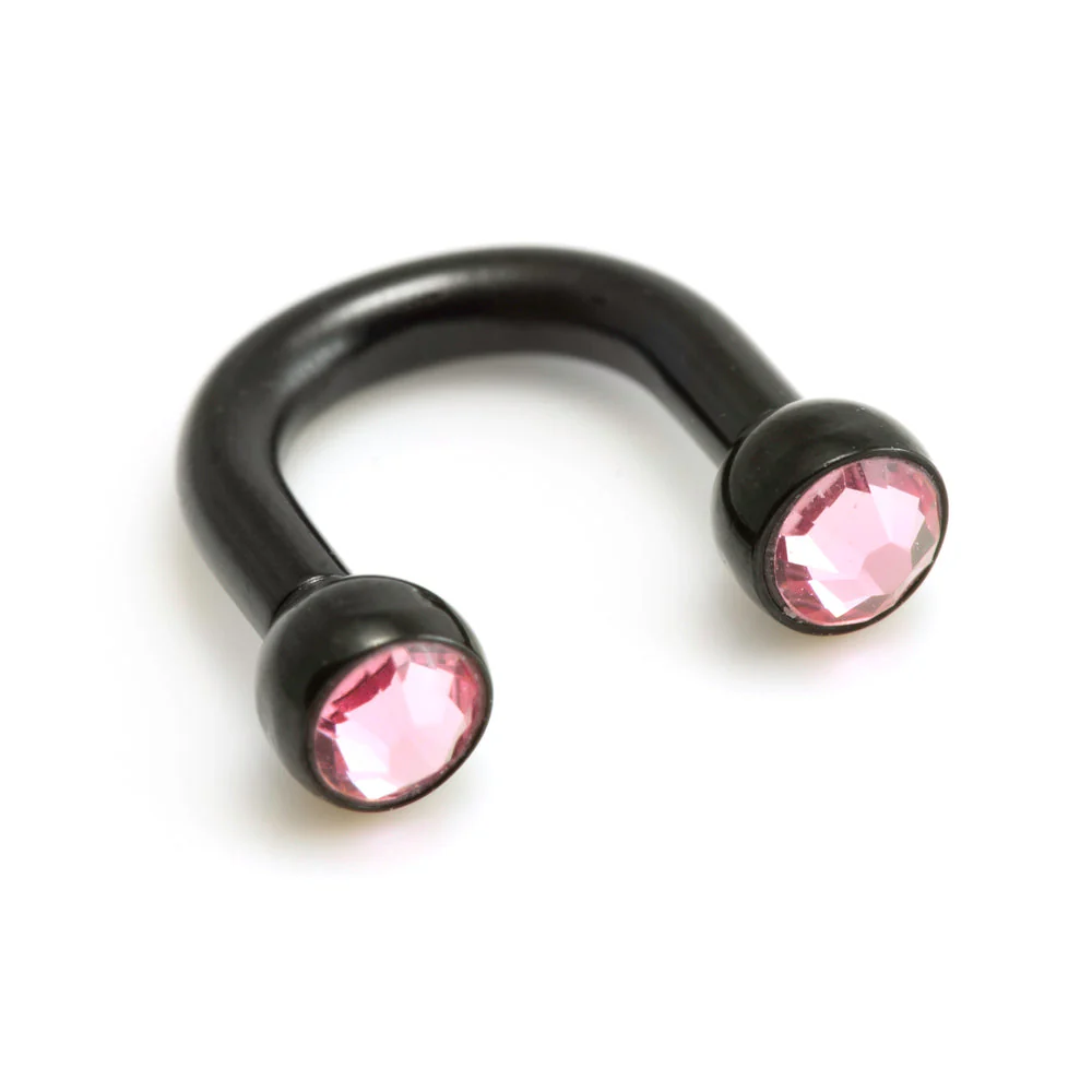 Black Steel U Shape Gem Ear Barbell - Image 5