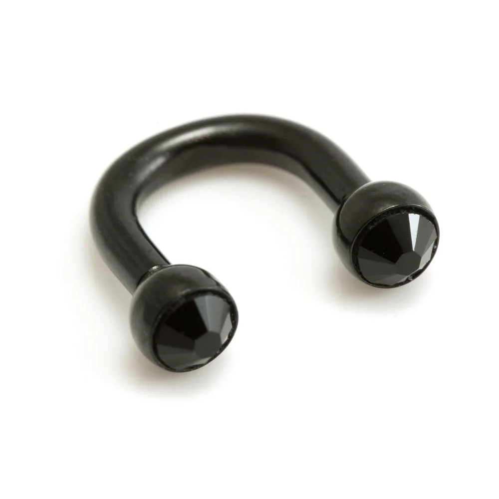 Black Steel U Shape Gem Ear Barbell - Image 6