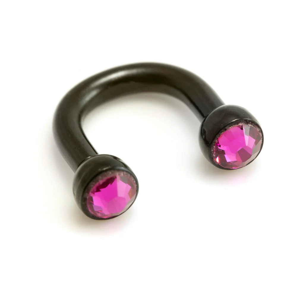 Black Steel U Shape Gem Ear Barbell - Image 7