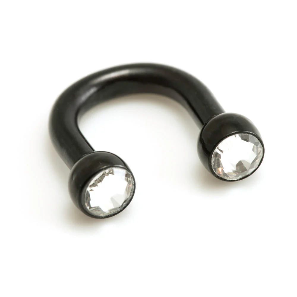 Black Steel U Shape Gem Ear Barbell - Image 8