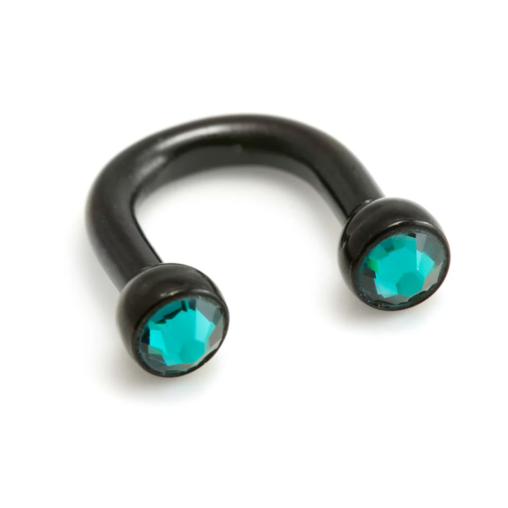 Black Steel U Shape Gem Ear Barbell - Image 9