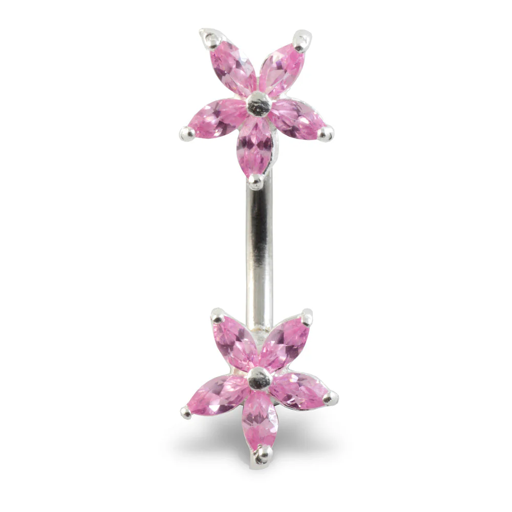 Double Flowers Silver & Steel Navel - Image 2