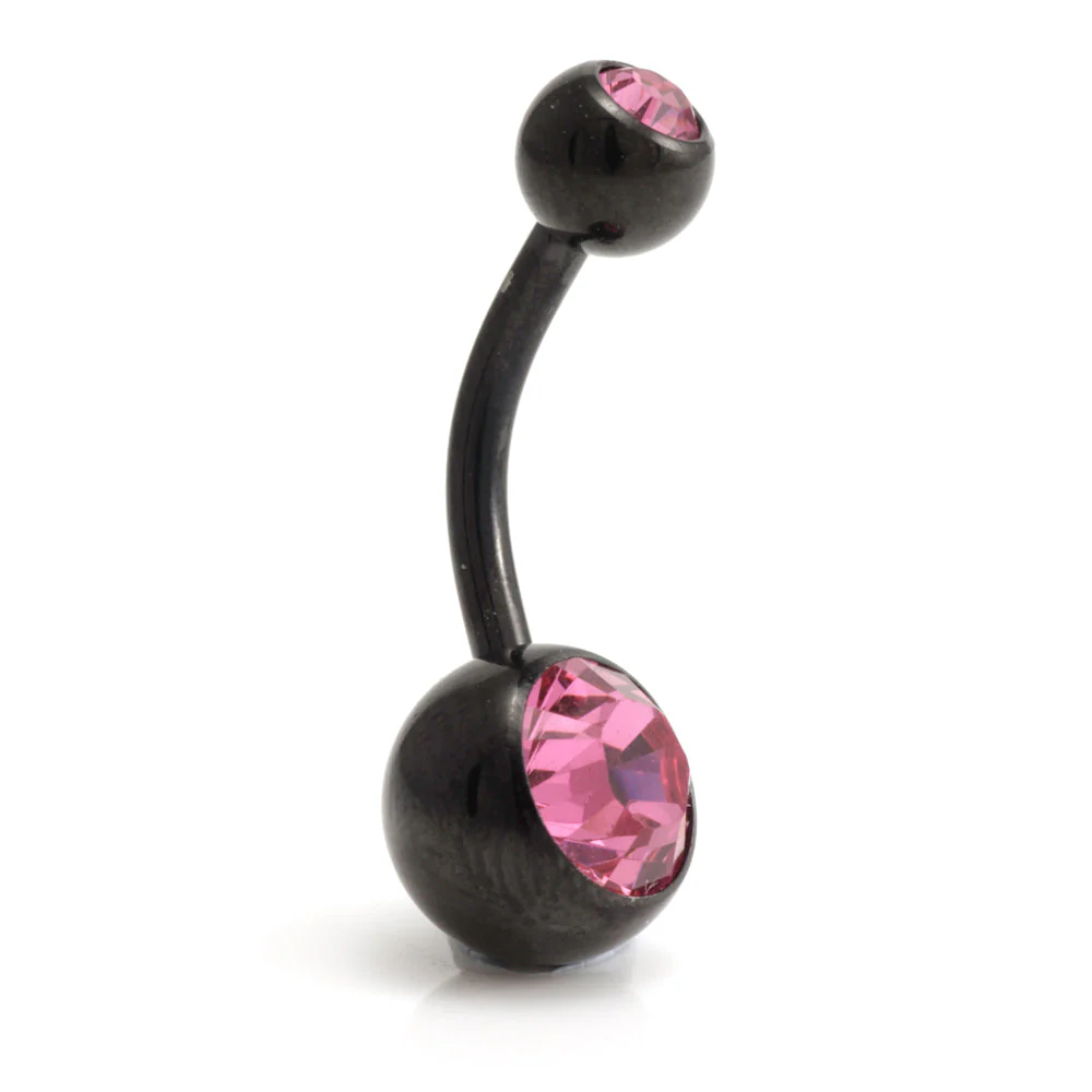 Evil Black Ti External Thread Double Jewelled Navel Bar - Image 3