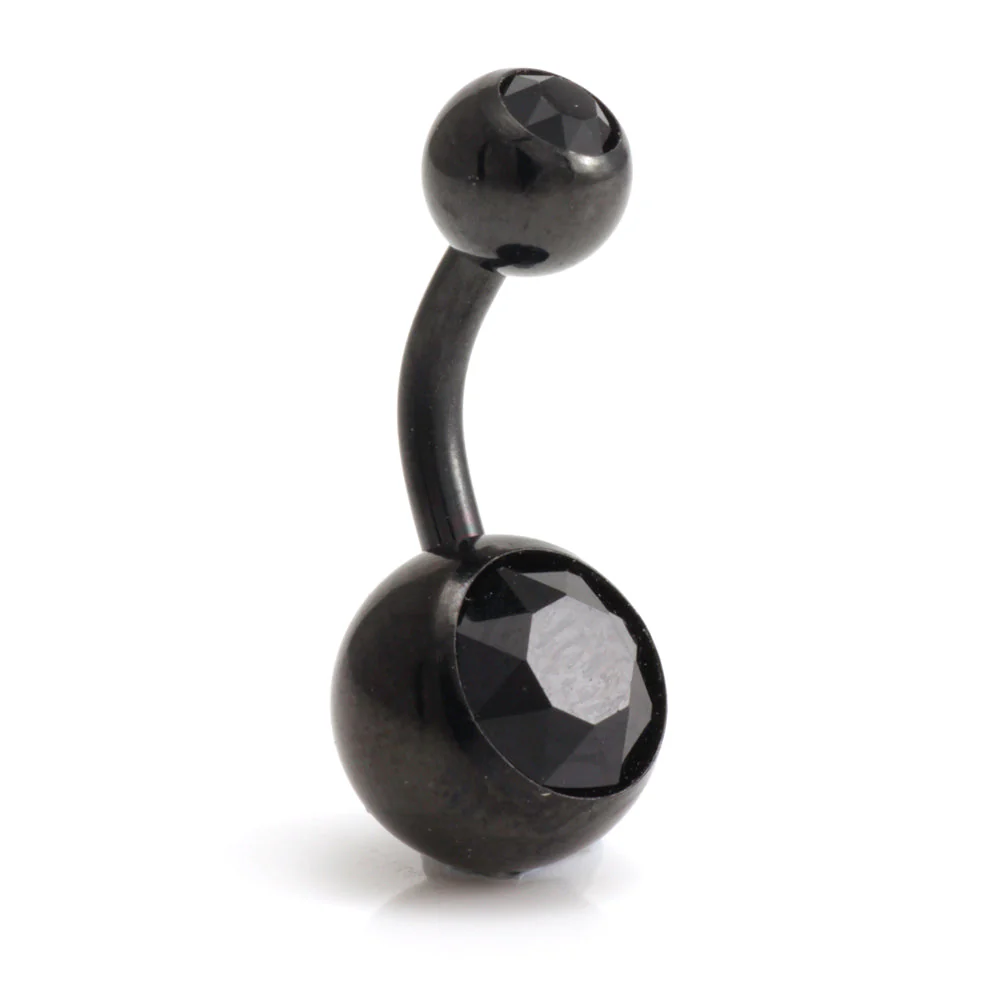 Evil Black Ti External Thread Double Jewelled Navel Bar - Image 6