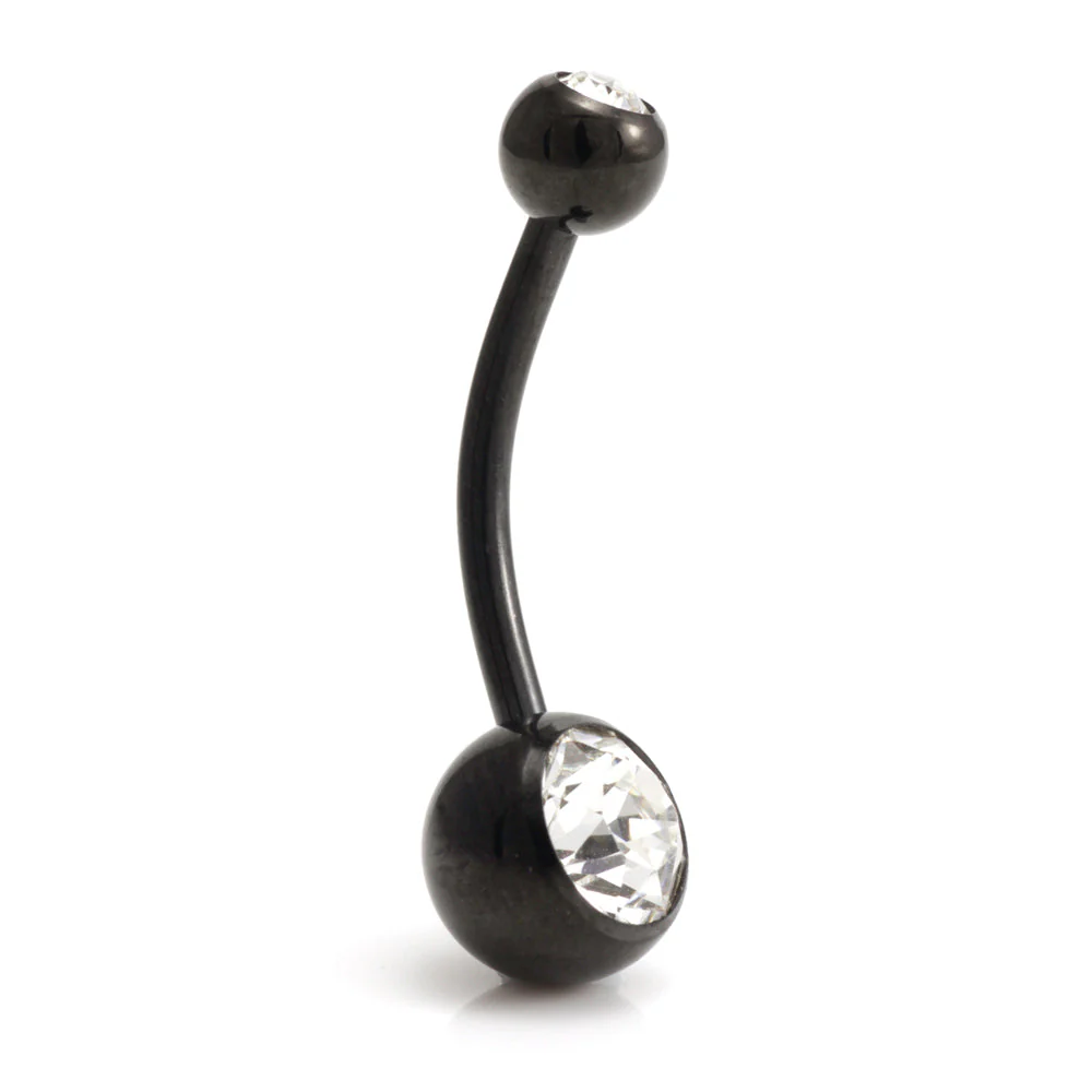 Evil Black Ti External Thread Double Jewelled Navel Bar - Image 7