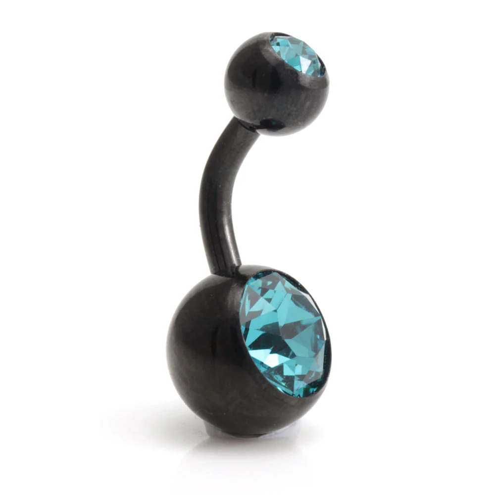 Evil Black Ti External Thread Double Jewelled Navel Bar - Image 8